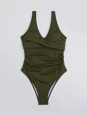 Недорогие Монокини-Женский купальник в одном целом стройнящий с рюшами монокини контроль живота высокая талия стройный без спины для отпуска пляжная одежда однотонный V-образный вырез без рукавов