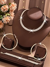 ieftine Ziua Îndrăgostiților-Set de bijuterii pentru femei cu strasuri aurii - cercei rotunzi strălucitori, colier tip choker cu cristale &amp;brățară asortată, accesorii glamour pentru baluri, baluri &amp;evenimente de petrecere