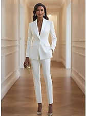 abordables Costumes pour Femmes-Femmes costumes 2 pièces Tailleurs-pantalons Formel robe demoiselle d honneur Crêpe Extensible Élégant ancien Simple manche longue Longueur au sol Longueur cheville Revers Cranté Simple Boutonnage