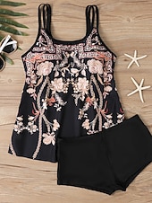 رخيصةأون مايوهات تانكيني-بدلة سباحة نسائية تانكيني قطعتين شورتات تحكم في البطن عالية الخصر نحيف بدون ظهر ملابس شاطئ إجازة مزينة بأنماط بيزلي برقبة على شكل حرف U بدون أكمام