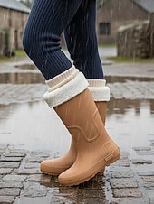abordables Bottes de neige et d'hiver-Bottes de pluie rouges imperméables pour femmes avec revers amovible en fausse fourrure – des chaussures résistantes et élégantes pour les intempéries, les aventures en plein air et les activités de jardinage.