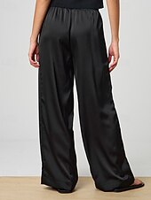 preiswerte weites Bein und hohe Taille-Damen Satinhosen Weites Bein Chinos Hosen Hose Streetwear Lässig Volle Länge Mittlere Taillenlinie Einfach Kordelzug Tasche Bequem Unelastisch Täglich Outdoor Schwarz Sommer Frühling Lässiger Schnitt