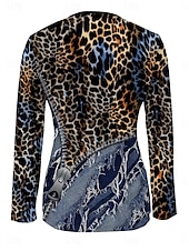 baratos Camiseta de Animais-Women's T Shirt Zipper Print Graphic Leopard Fashion Casual Long Sleeve Crew Neck V Neck Regular Tops Daily Blue Spring Fall Winter