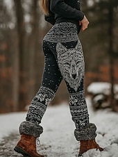 baratos Animais Impressão-Leggings Boho Viking Femininas Férias Estilo Étnico Vintage Comprimento Total Cintura Alta Gráfico Animal Secagem Rápida Respirabilidade Macio Flexível Formal Férias Preto Rosa Azul Cinza Verão