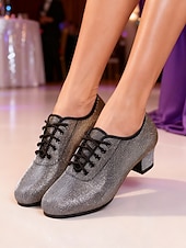 economico Sneakers da danza-scarpe da ballo latino da donna in oro e argento - scarpe da ballo professionali da sala da ballo, tango, jazz, con lacci, finitura metallica sfumata e tacchi bassi per esibizioni o prove