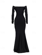 preiswerte Frauen schwarzes Kleid-Damen Langes Kleid Maxikleid schwarzes kleid Abschlussballkleid Partykleid Elegant Modern Party Besonderer Anlass Abendgesellschaft Normale Passform Einfach Langarm V Ausschnitt Blau Schwarz Rote Grün