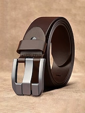 abordables Cinturones de hombre-Cinturón de piel auténtica para hombre – diseño clásico con hebilla de acero inoxidable, perfecto para regalos de Navidad y para uso diario.