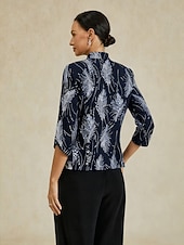 halpa Naisten puseropuvut-Naisten Pusero Mekkoiset topit Paljetti Kirjailtu Sulka Tyylikäs 3/4 hiha Pystykaulus Tavalliset topit Iltajuhlat Häävieras Laivaston sininen Kevät Syksy Talvi