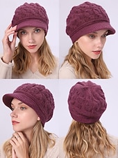 tanie Kapelusze damskie-Damska czapka z dzianiny akrylowej z podszewką z polaru, w wielu kolorach, wygodna i stylowa na święta Bożego Narodzenia i zimowe aktywności