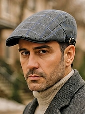 זול כובעי גברים-כובע שטוח וינטג' לגברים מפוליאסטר, עיצוב משובץ, זמין במגוון צבעים, כובע קז'ואל ואופנתי לסתיו ולחורף