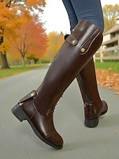 economico Stivali da cavallo-stivali da equitazione marroni alti fino al ginocchio da donna – stivali stringati in similpelle in stile equestre vintage per l'autunno, passeggiate all'aperto e abiti da campagna