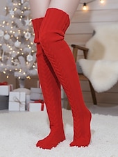 cheap Women's Socks-Women's Acrylic Knit Over-the-Knee Socks - Soft, Warm, Perfect for Christmas, Available in Multiple Sizes