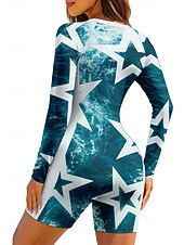 levne Rash guardy One Piece-Dámské Ochrana proti vyrážce Plavky Boyleg Geometrický Zapni Vyjímatelné vycpávky Přední zip UV ochrana proti slunci UPF50+ Ultra lehký (UL) Dlouhý rukáv Plavky Ochrana proti vyrážce Surfován