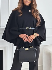 levne Zimní kabáty-Dámské Plášť / pláštěnky Pohodlné Prodyšné S páskem Elegantní Na běžné nošení Bez vzoru Dovolená ulice Ležérní Denní nošení Pullover Standardní Stojáček Volný Dlouhý rukáv Svrchní oděvy Černá Fialov