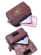 tanie Torby męskie-męski skórzany portfel na pasku – skóra naturalna, kolor czarno-brązowy, modny i praktyczny design do codziennego użytku