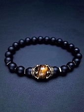 economico Gioielli da uomo-Bracciale da uomo in pietra naturale – design regolabile con perline e dettaglio a corona, disponibile in più colori, perfetto per l'abbigliamento casual e per le occasioni speciali