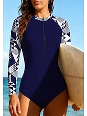 abordables Rash Guards de Una Pieza-Mujer Traje de buceo Camiseta Protección Solar Surf Traje de baño Abstracto Geometría Cerrar UPF50+ Secado rápido Ligero Manga Larga Bañadores Camiseta de Baño Surf Playa Deportes acuáticos Verano