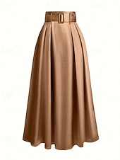 abordables Faldas Formales-Mujer Faldas de satén Moda Maxi Alta cintura Faldas Plano Plisado Microelástico Diario Cita Vino Negro Rosa Verde Oscuro Primavera
