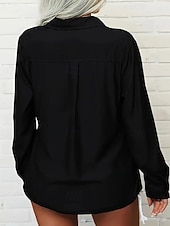 baratos Blusas Simples-Mulheres Blusa Tops elegantes Franzido Bolsos Botões Côr Sólida Tecido Elegante Vintage senhoras Manga Longa Colarinho de Camisa Tops regulares Diário Trabalho Feriado Verde Preto Rosa Verde Tropa