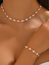 baratos Dia dos Namorados-Conjunto de colar e pulseira com pingente em formato de coração, feito de liga metálica, disponível em diversas cores – acessório perfeito para o Natal e Dia dos Namorados.