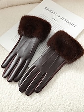 お買い得  レディース手袋-女性用フェイクファー手袋 - 柔らかくて心地よいフェイクレザー素材、複数の色から選択可能、クリスマス、パーティー、アウトドア活動のためのスタイリッシュで暖かい冬のアクセサリー