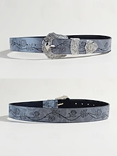 Χαμηλού Κόστους Γυναικεία ζώνη-Γυναικεία ζώνη από τεχνητό δέρμα σε μποέμ στιλ – περίπλοκο φλοράλ σχέδιο με μεταλλική αγκράφα, ιδανική για casual και καθημερινή χρήση.