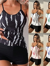 levne Tankiny-Dámské tankini dvoudílné plavky nabírané vysoký pas kontrola břicha vysoký pas štíhlé bez zadního dílu plážové oblečení květinový U krk bez rukávů