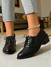 olcso Női fűzős bőrcipők-női fekete fűzős oxford cipő alacsony sarokkal - klasszikus lezser stílus, tökéletes irodai viseletre, mindennapi kirándulásokra és hétvégi alkalmakra