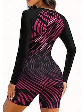 Недорогие Рашгард One Pieces-Жен. Тонкий гидрокоостюм Купальный костюм Комплект купальников Абстракция Геометрия Застегнуться Съёмные вставки Передняя молния УФ-защита от солнца UPF50+ Ультралегкий (UL) Длинный рукав