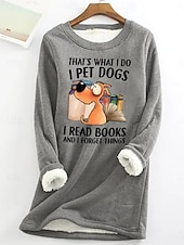 levne Humor a citáty mikiny-Dámské Svetrová mikina Šňůrky Tisk Grafika Zvíře Písmeno Teplé Na běžné nošení Fuzzy Dlouhý rukáv Kulatý Běžné topy Ležérní ulice Černá Tmavě růžová Šedá Jaro Podzim Zima