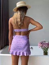 tanie 3-częściowy zestaw bikini-Strój Kąpielowy Damski Bikini 3 Częściowy Z Spódnicą Smukły Bez Pleców Letni Strój Plażowy Kwiatowy Sznurek Bez Rękawów