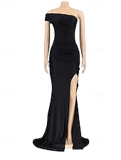 preiswerte Frauen schwarzes Kleid-Damen Langes Kleid Maxikleid Partykleid Cocktailkleid Etui-Kleid Elegant Mode Modern Party Besonderer Anlass Abendgesellschaft Normale Passform Einfach Ärmellos Ein-Schulter Schwarz Wein Sommer