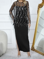 halpa Naisten puseropuvut-Naisten Hame setit Bolero toppi Pitkähihainen Pyöreä kaula-aukko Yhtenäinen väri Paljetti Tupsu Tyylikäs Aktiivinen Juhla Cocktailjuhla Juhla / cocktail Musta Kevät Normaali