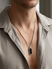halpa Miesten korut-Miesten ruostumattomasta teräksestä valmistettu riipuskaulakoru – mustasta onyksista valmistettu kuusikulmainen muotoilu, tyylikäs ketju, täydellinen sekä rentoon että juhlavaan käyttöön.