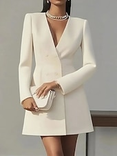 billige Enkel kjole-Dame Mini kjole Svart kjole Tubekjole Elegant Mote Moderne Daglig Kontor Ferie Normal عادي Langermet V-hals Blå Svart Hvit Rosa Vår Høst Vinter