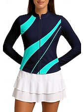 baratos Camisa Feminina-Mulheres Geométrica Camisa Esportiva Camisa de tênis Top de tênis Manga Longa Zíper Floral UPF50+ Resistente a UV Elasticidade Alta Pavio Humido Respirável Voleibal Tênis Golfe Gola Alta Colarinho