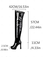 economico Stivali a piattaforma-stivali sopra il ginocchio in vernice da donna - stivali alti fino alla coscia con plateau e tacco alto e rifiniture in pizzo, calzature sexy per la sera, feste e abbigliamento da discoteca