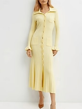 economico Abiti in maglia-Per donna Abito maxi Tubino Casual Quotidiano Vestibilità regolare Semplice Manica Lunga Collo a V Nero Bianco Giallo Primavera Autunno Inverno