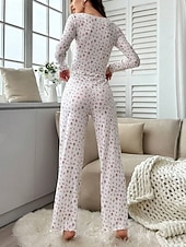  Women's Pajama Set Casual Comfort Floral Elastic Waist Pant Home Daily Long Sleeve U Neck White Yellow Pink Purple Spring Fall Regular Fit