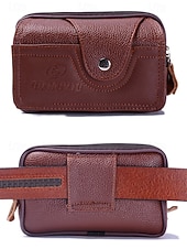 tanie Torby męskie-męski skórzany portfel na pasku – skóra naturalna, kolor czarno-brązowy, modny i praktyczny design do codziennego użytku