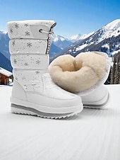 זול מגפי שלג וחורף-מגפי חורף עמידים למים לנשים - מגפי שלג חמים ומונעי החלקה למזג אוויר קר, נעלי חורף אופנתיות לפעילויות חוץ