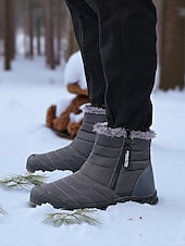 cheap Snow &amp; Winter Boots-Women's Burgundy Fur Lined Ankle Boots - Waterproof Winter Snow Shoes with Anti-Slip Rubber Sole, Warm Cozy Footwear for Outdoor and Casual Wear