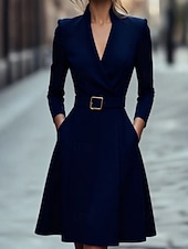 levne Jednoduché šaty-Dámské Mini šaty Černé šaty Plášťové šaty Elegantní Módní Moderní Denní Kancelář Dovolená Běžný Bez vzoru Dlouhý rukáv Do V Černá Bílá Fialová Tmavomodrá Jaro Podzim Zima