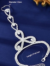 abordables Pulsera de mujer-Pulsera nupcial de cadena de mano con diamantes de imitación para mujer con anillo: joyería de boda de cristal brillante para novias y damas de honor. &amp;ocasiones formales