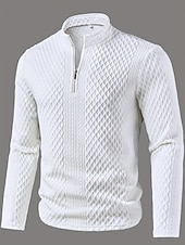 preiswerte Basic-T-Shirts-Herren T Shirt Langarm Viertelreißverschluss Herbst Winter Einfarbig Textur Strickware Täglich Lässig Reißverschluss Rundhalsausschnitt Outdoor Lässig Athleisure Weiß Top T-Shirt für Herren