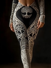 preiswerte Viking-Druck-Damen Viking Boho Leggings Vintage Ethno-Stil Volleng Hochschnitt Grafisch Abstrakt 3D-Druck Schnell trocknend Atmungsaktiv Weich Dehnbar Formal Outdoor Urlaub