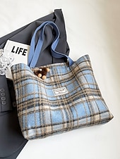 Недорогие Сумки с ручками сверху и шопперы-Женские рождественские клетчатые сумки-шопперы – большие и маленькие размеры, полиэстеровая ткань с помпонами, праздничный стиль для предпраздничного шопинга и подарков