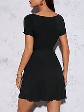 Χαμηλού Κόστους μίνι μαύρο φόρεμα-Γυναικεία Μίνι φόρεμα Καθημερινό φόρεμα Μοντέρνα Καθημερινά Διακοπές Εξόδου Κανονικό Σκέτο Κοντομάνικο Λαιμόκοψη V Μαύρο Βαθυγάλαζο Σκούρο πράσινο Ανοικτό Βυσσινί Καλοκαίρι Άνοιξη