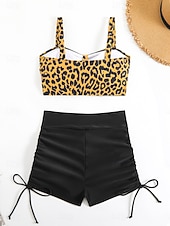 Χαμηλού Κόστους Τανκίνι-Γυναικείο Τανκίνι 2 Κομμάτια Μαγιό Ραφές Υποστήριξη Λεοπάρ Μικροσκοπικά Έλεγχος Κοιλιάς Ψηλόμεσο Λεπτό Χωρίς Πλάτη Θέρετρο Παραλίας V Λαιμός Αμάνικο Μαγιό