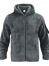 baratos Jaquetas Casuais-Homens Casaco de inverno Casaco de pelúcia Jaqueta casual Ao ar livre Casual Térmico / Quente Bolsos Zip Completo Outono Inverno Tecido Roupa de rua Diário Com Capuz Padrão Preto Azul Marinha cáqui